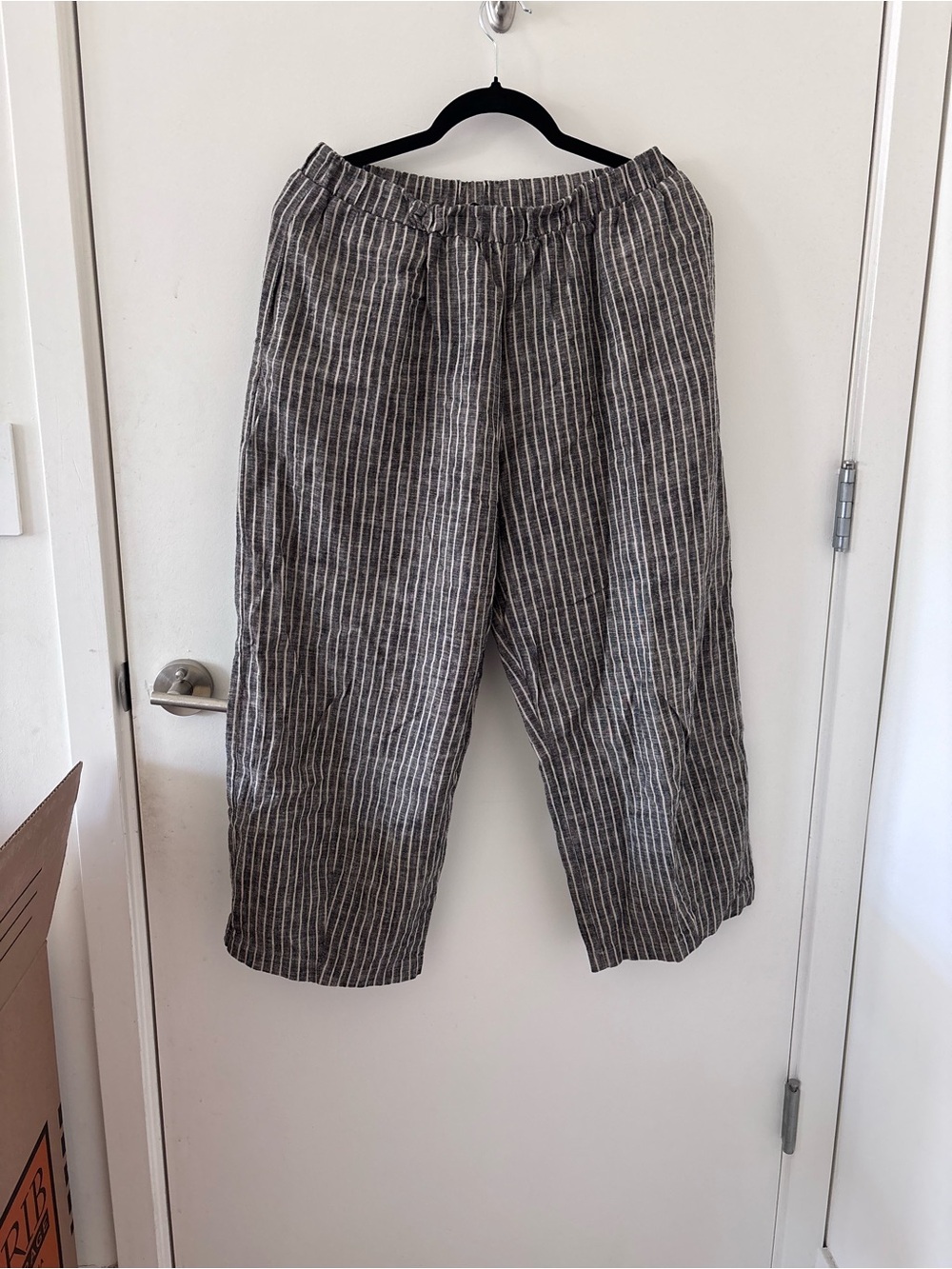 nlt Striped Black/Off white Linen Blend Wide Leg Cropped Pants